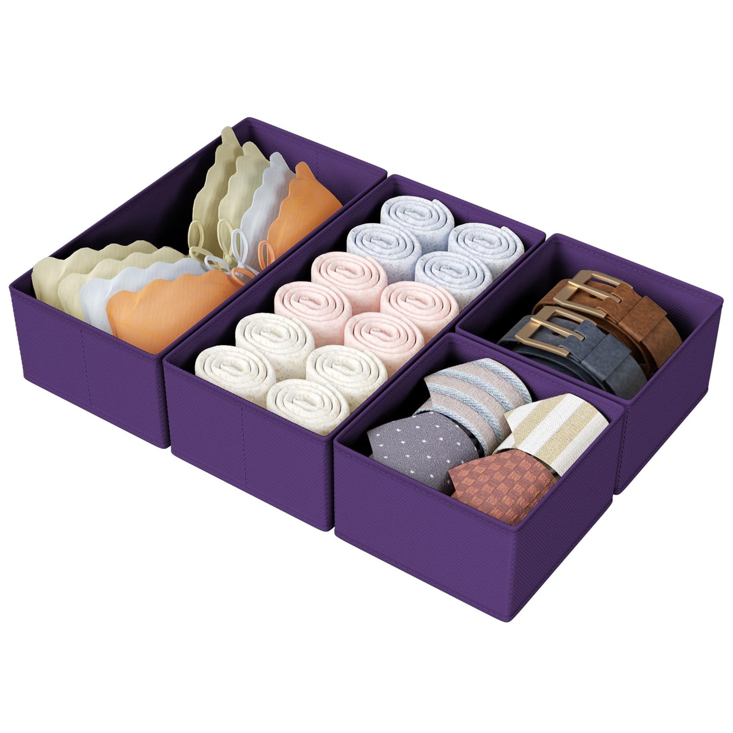 DIMJ Drawer Organizers Clothes, Dresser Organizer Bins for Baby Clothes,Underwear and Sock, Fabric Closet Organization and Storage Boxs, Drawer Dividers for Nursery, Clothing, Tie - 4 Pack, Beige