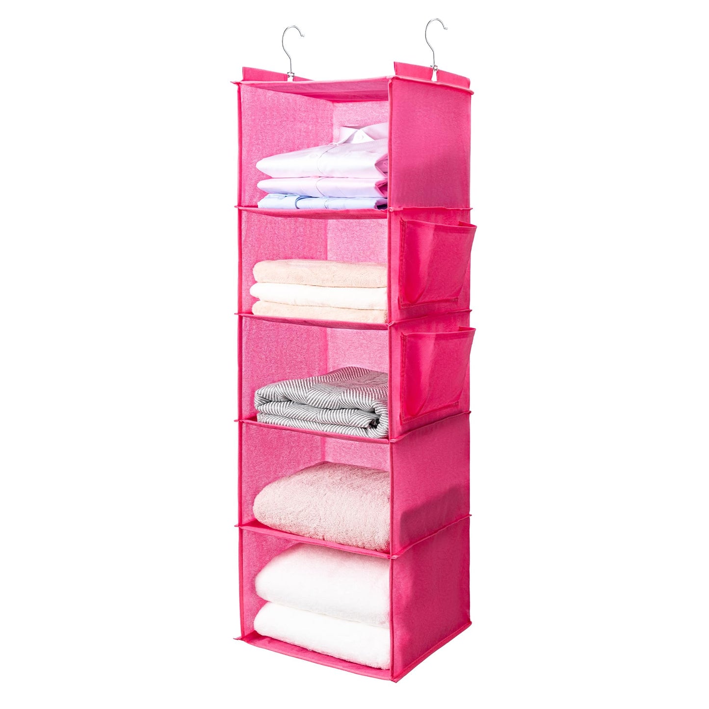 BOOMIBOO Hanging Closet Organize and Shelves，5-Hanging Shelf with 2 Side Pockets，Storage Foldable （Grey）