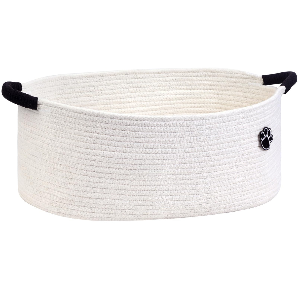 Optish Dog Toy Basket, 30L Toy Box and Bin for Dog Cat Storage, 19.7" X 11" X 7.9" Large Woven Rope Basket for Blanket Storage, Living Room, Bedroom, White & Brown