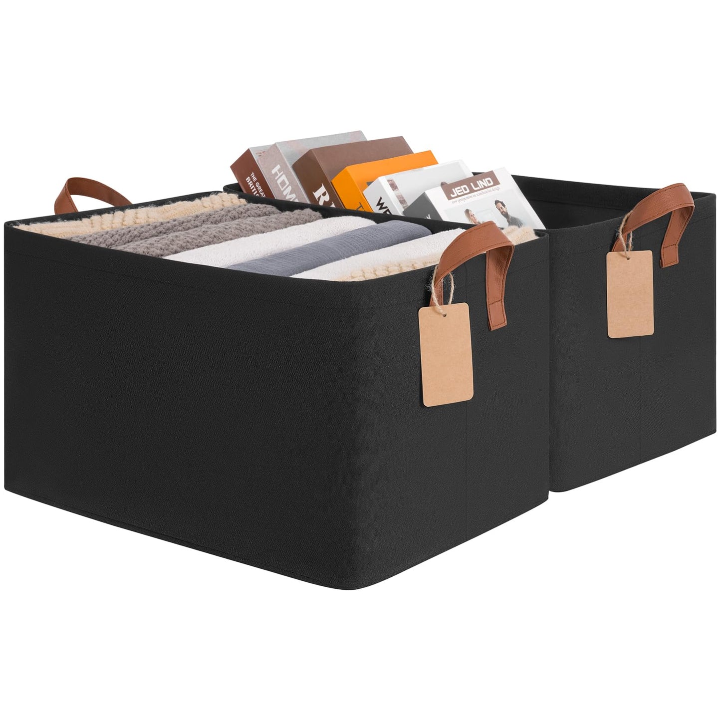 CHICVITA 30L Large Fabric Closet Bins for Shelves, 2Pack, Beige