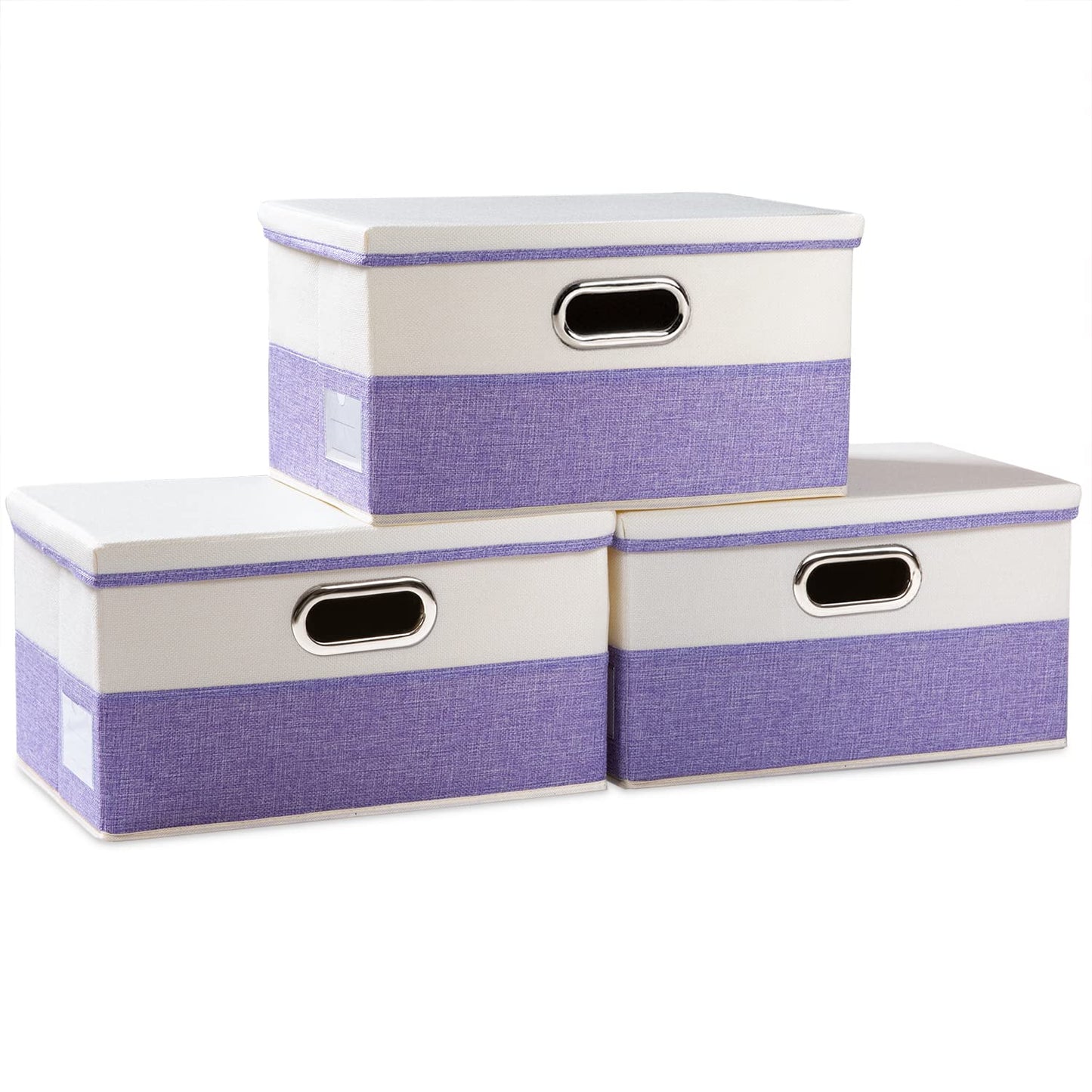 PRANDOM Large Collapsible Storage Bins with Lids [3-Pack] Jute Fabric Foldable Storage Boxes Organizer Containers Baskets Cube with Cover for Home Bedroom Closet Office Nursery (17.7x11.8x11.8)