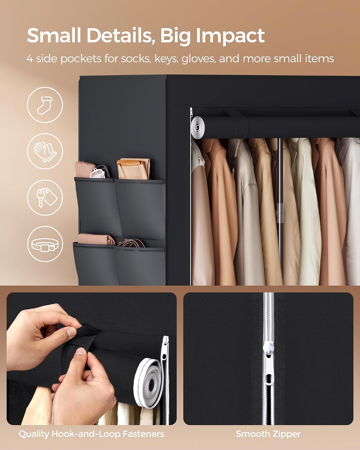 SONGMICS Portable Closet with Cover, 4 Hanging Rods and Shelves