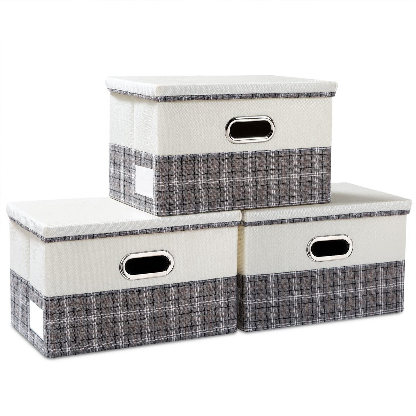 PRANDOM Large Collapsible Storage Bins with Lids [3-Pack] Jute Fabric Foldable Storage Boxes Organizer Containers Baskets Cube with Cover for Home Bedroom Closet Office Nursery (17.7x11.8x11.8)