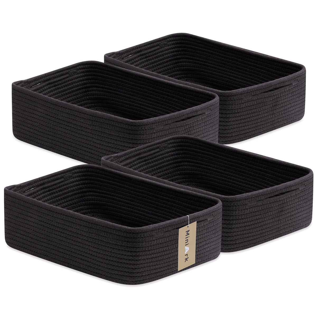 MiniArk Large Shallow Organizing Baskets 15x11x5.1 Inches - Rope Woven Storage Bins for Bathroom, Shelves, Cube Closet, Mixed Brown 2 Packs