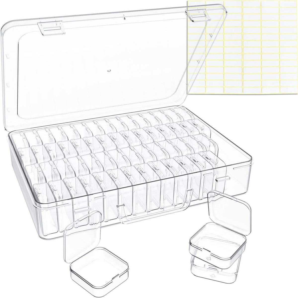 Bead Organizer Box, 30pcs Small Clear Plastic Storage Containers, Craft Storage Box Features Hinged Lid and Labels, Mini Boxes for Bracelets, Jewelry, Diamonds, Clay Beads, Screws, Seeds, Small Parts
