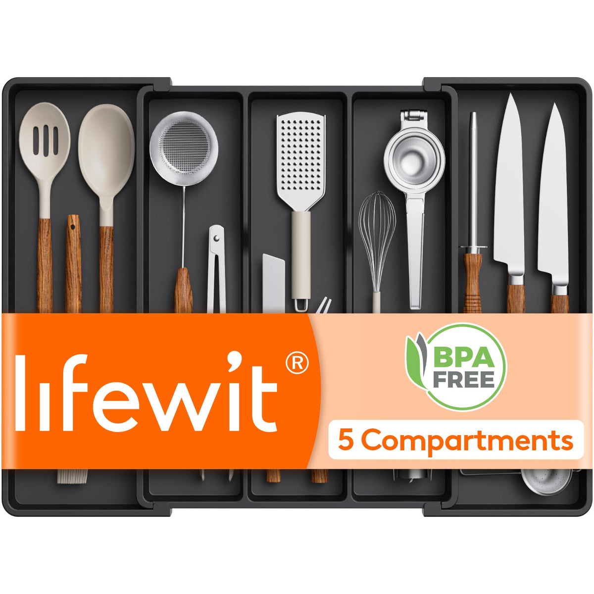 Lifewit Utensil Organizer for Kitchen Drawers, Expandable Utensil Tray