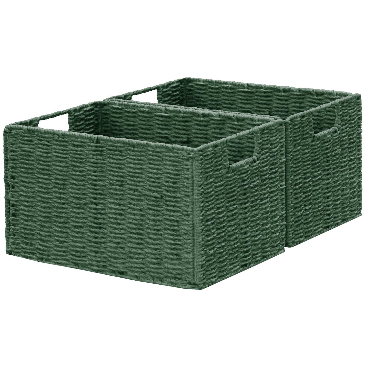 Vagusicc Wicker Storage Basket, Set of 2 Hand-Woven Paper Rope Wicker Basket, Small Storage Baskets for Organizing Toilet Paper Basket, Foldable Large Cube Storage Organizer Bins for Shelves (Natural)