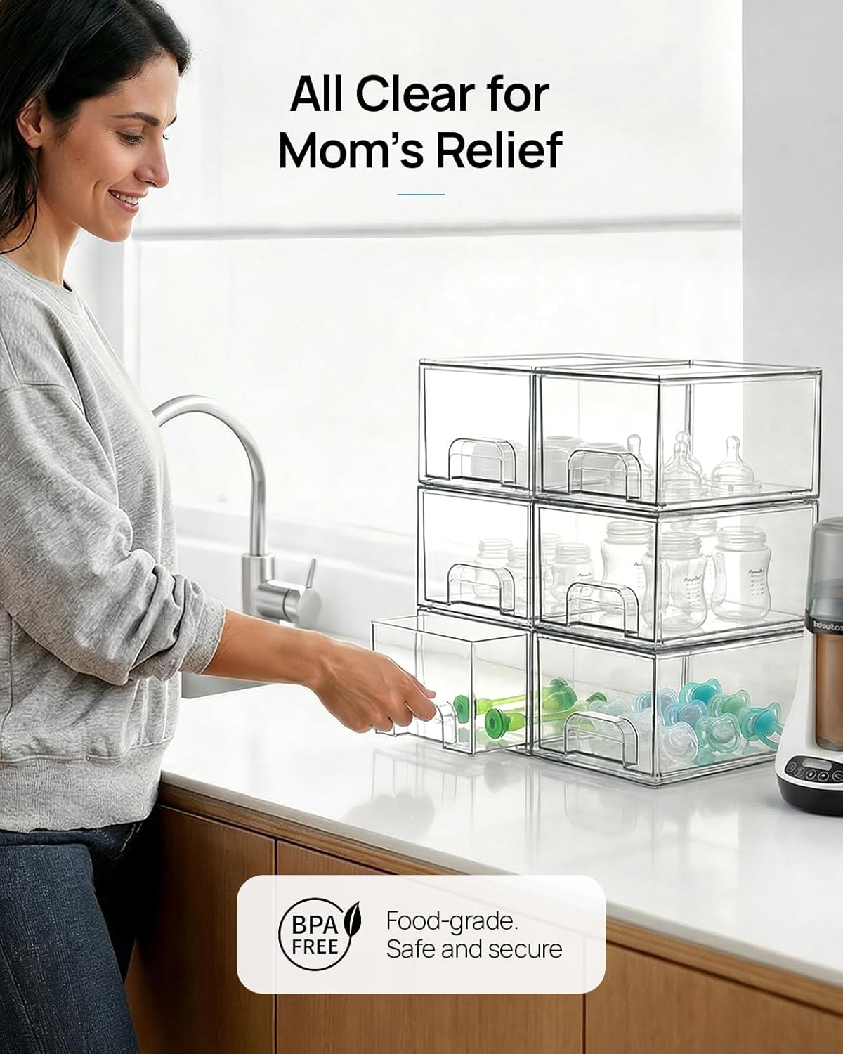 Vtopmart 6 Pack Small Clear Stackable Storage Drawers for Desk, Countertop
