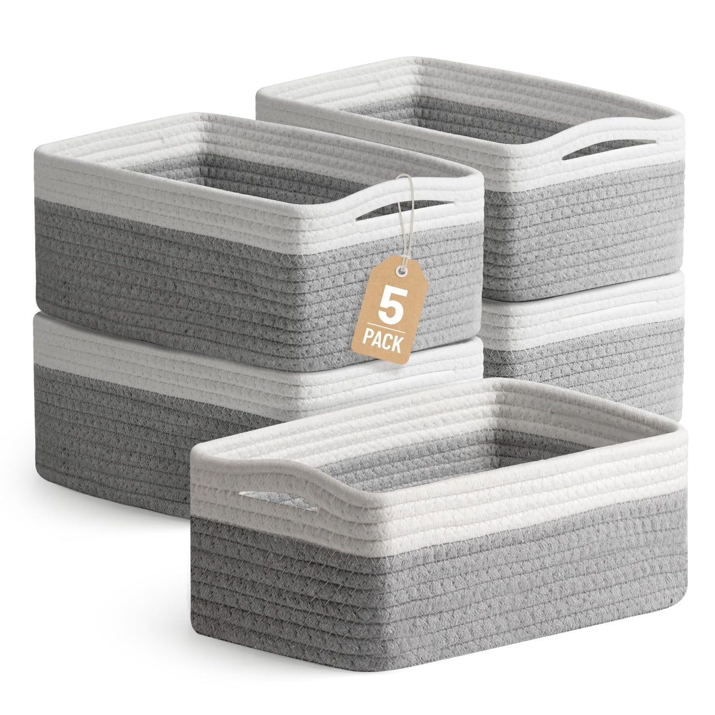 5 Pack Small Woven Storage Baskets for Shelves, Gift Baskets Empty