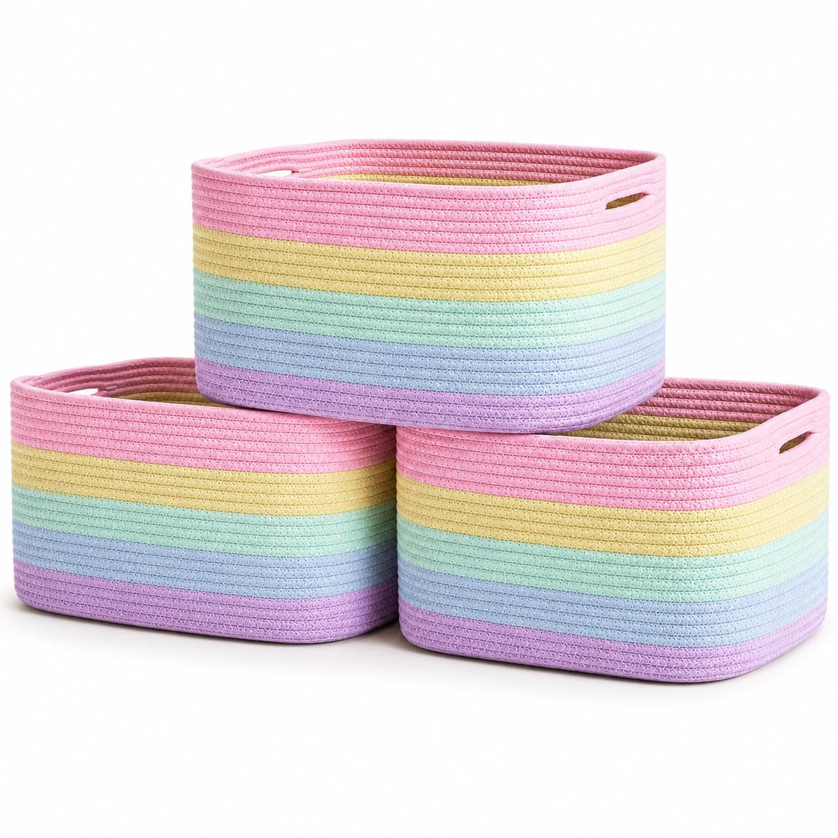 OrganiHaus Cotton Rope Baskets for Shelves, Set of 3, 15x9x10