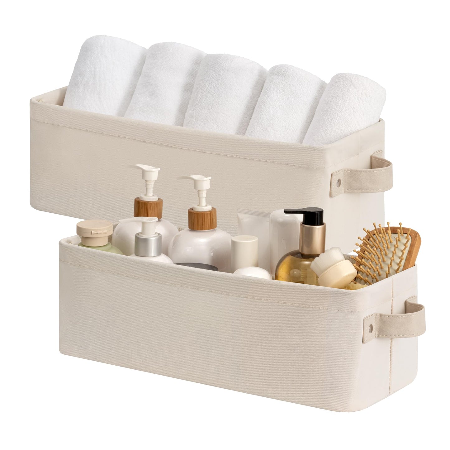 StorageWorks Fabric Narrow Storage Bins, Khaki and Beige Stripes, 2-Pack