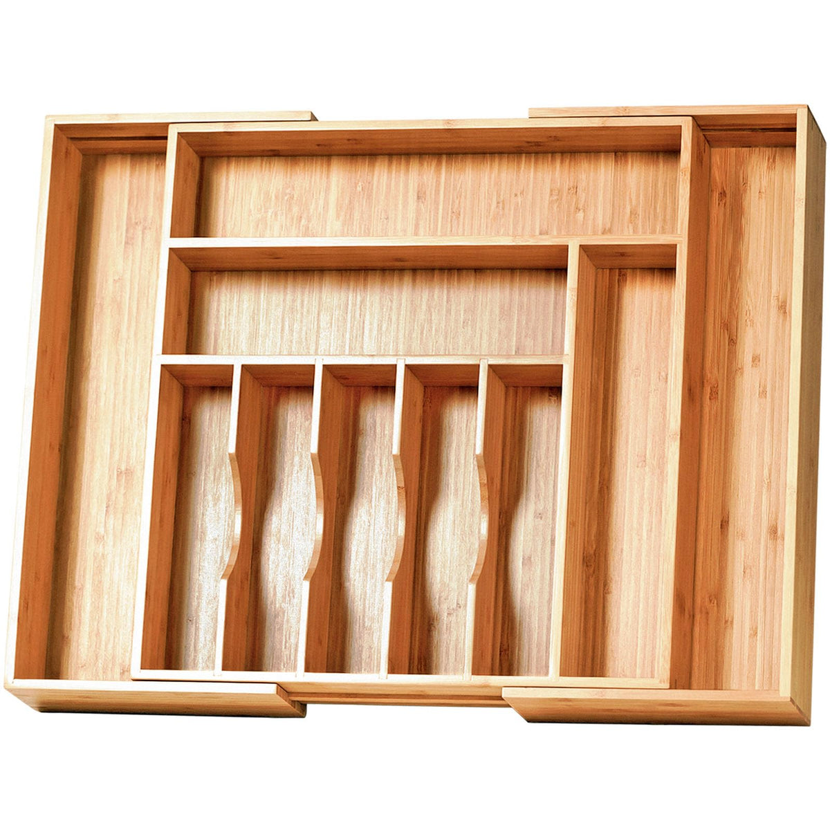 Umilife Bamboo Kitchen Drawer Organizer, 13 Inch Silverware Utensil Tray Holder, Extra Deep Grooved Drawer Divider, 7 Slots Total Bamboo Wood Caddy for Flatware Cutlery Knives, Forks, Spoons