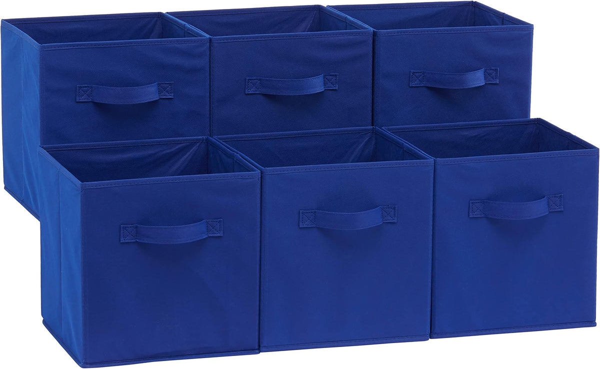 Amazon Basics Collapsible Fabric Storage Cube Bins Organizer with Handles for Organization and Organizing Solution, 13"x13"x13", Beige, 6-Pack