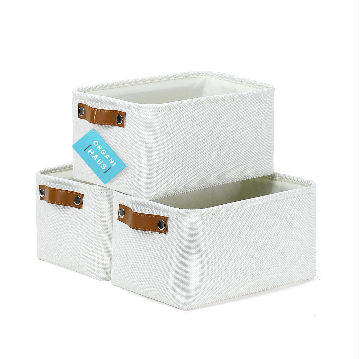 OrganiHaus 15x11in Canvas Storage Baskets 3 Pack - Fabric Bins for Shelves