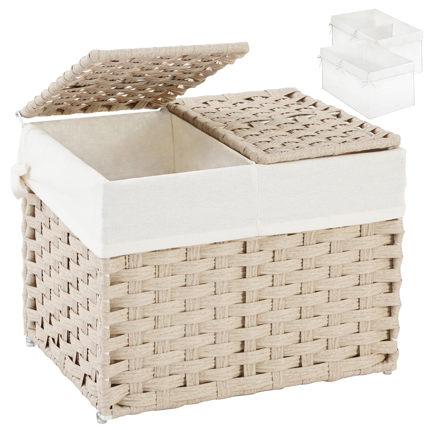 SETVSON Storage Basket with Lid, 2-Lid PE Rattan Storage Bin, Natural