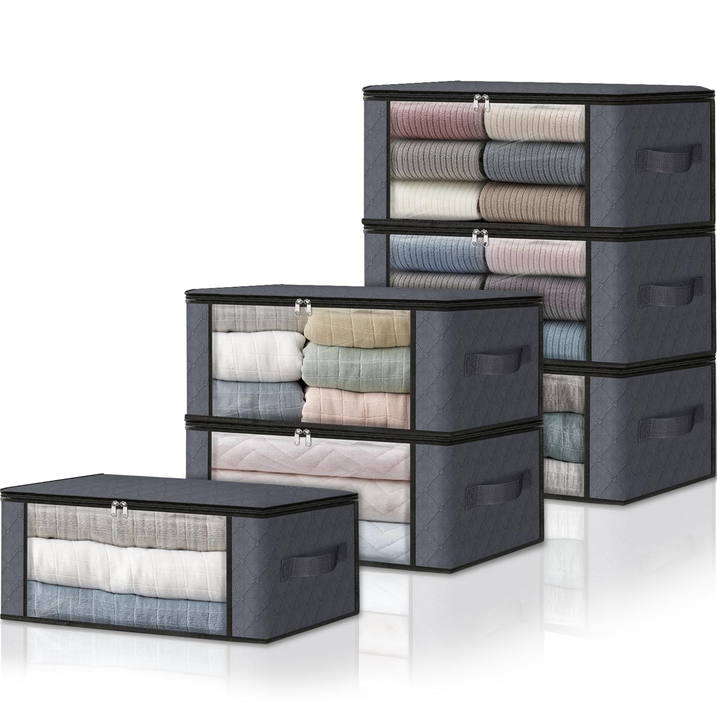 HomeHacks 3-Pack Clothes Organizer Storage Bags, 35L Storage Bins, Gray
