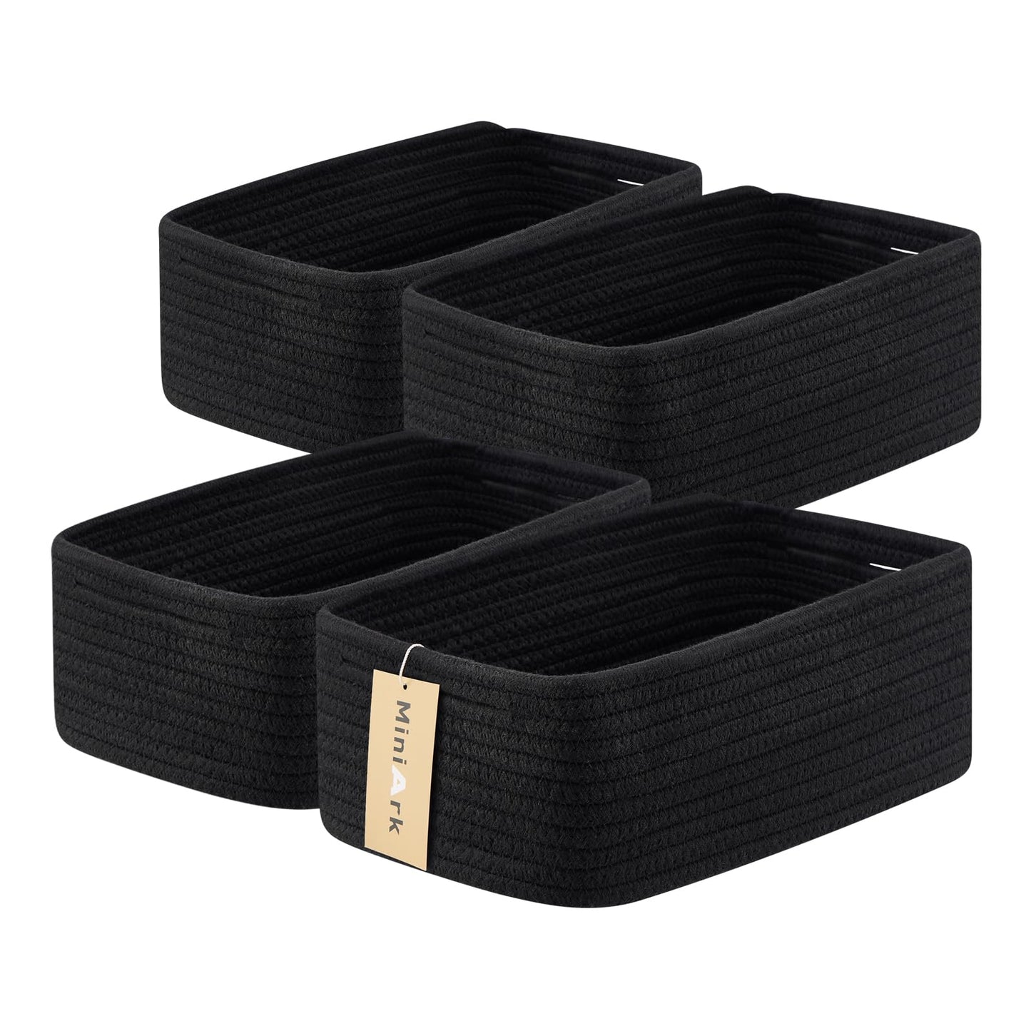 MiniArk Small Storage Baskets for Organizing | Closet Organizer Bins | Shelf Toy Basket | Woven Rope Baskets | Cube Decorative Box | Shallow Basket | L11.5xW7.5xH4.7| Brown