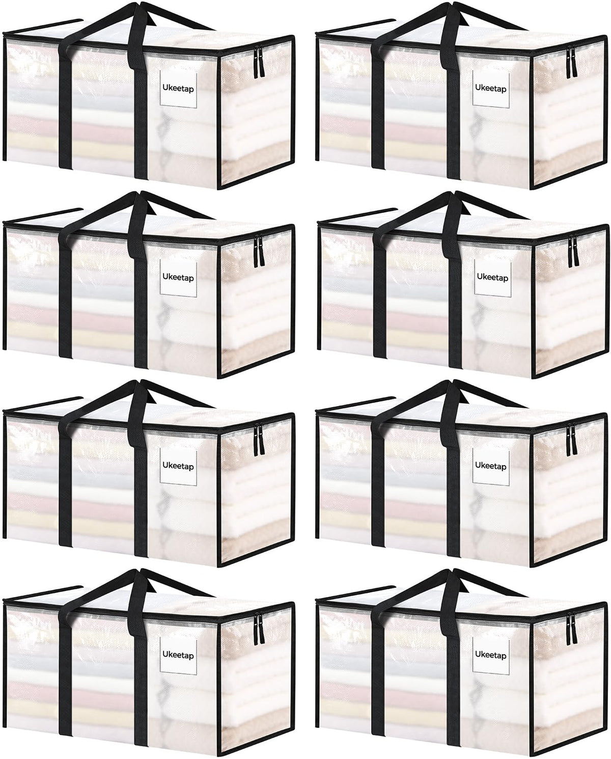8 Pack Extra Large Clothes Storage Bins with Lids, Moving Bags, Clear