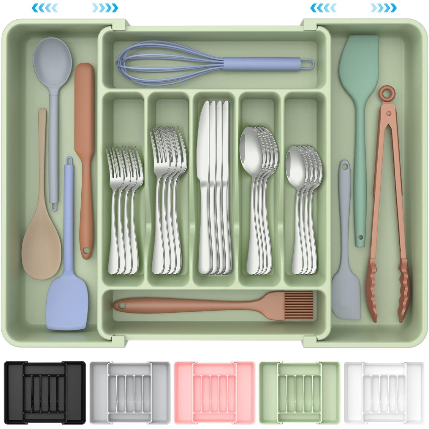 ukeetap Extra Large Expandable Silverware Organizer, Flatware Tray, Black