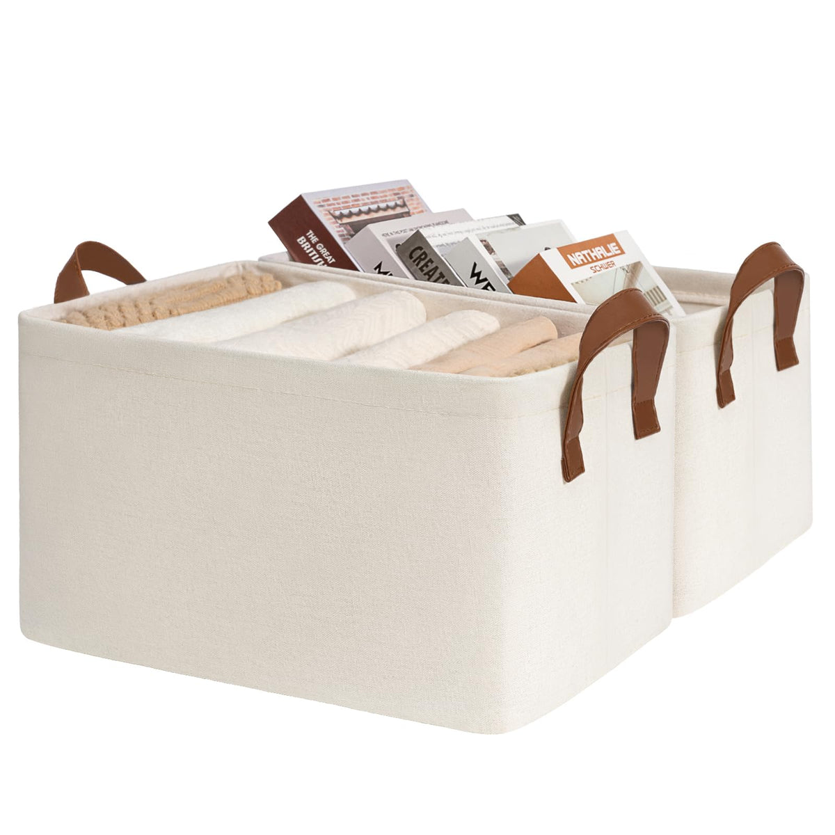 CHICVITA 30L Large Fabric Closet Bins for Shelves, 2Pack, Beige