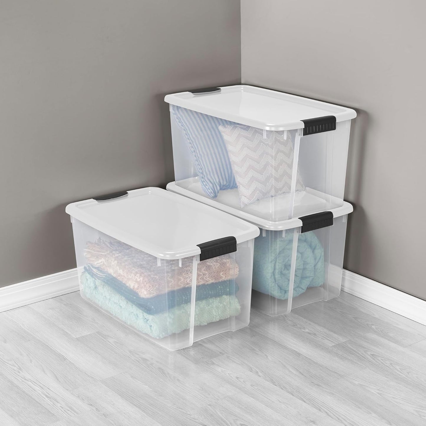 Sterilite Ultra Latch Box with Lids for Home and Office, 70 Quart, 4-Pack