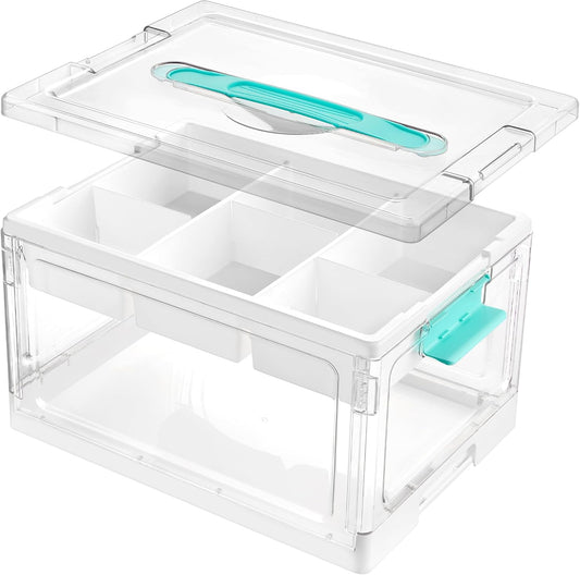 Vtopmart 24 QT Clear Plastic Craft Storage Box with Tray & Dividers, 1 Pack