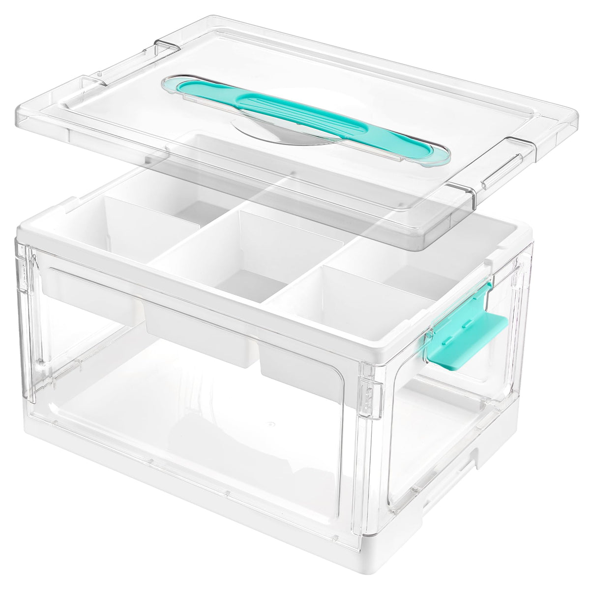 Vtopmart 24 QT Clear Plastic Craft Storage Box with Tray & Dividers, 1 Pack