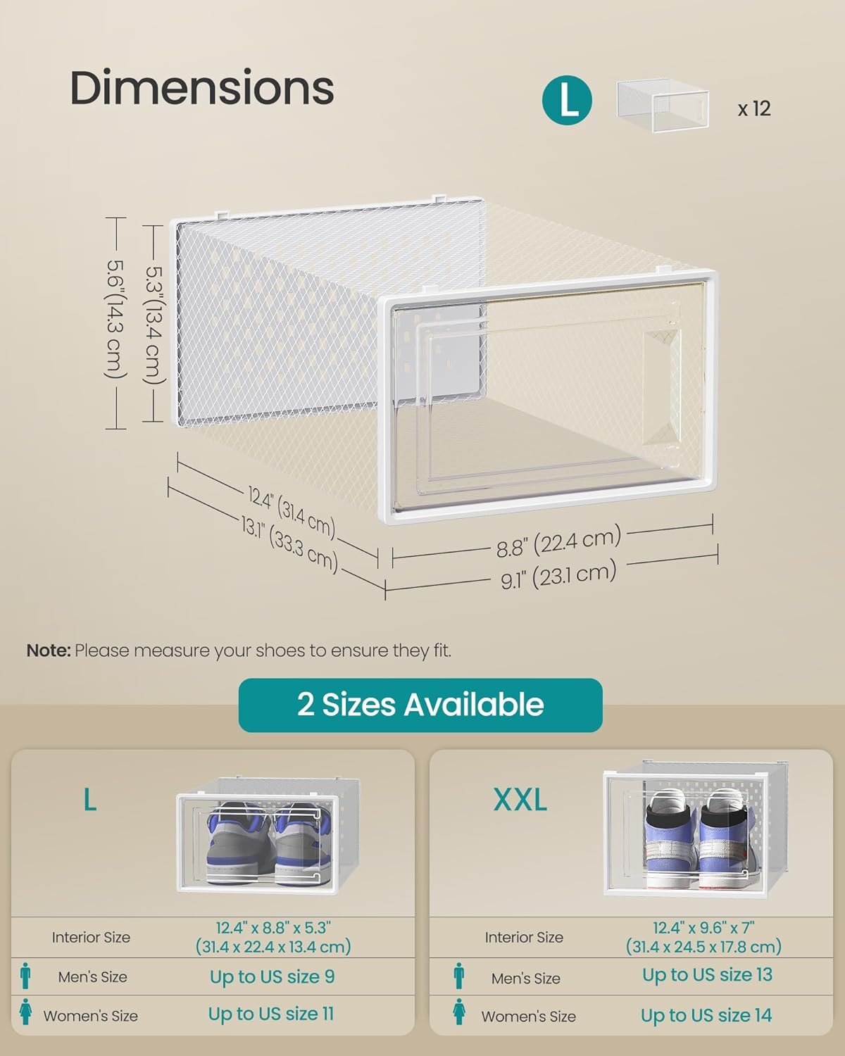 SONGMICS Shoe Boxes, Clear Plastic Sneaker Box, Pack of 12