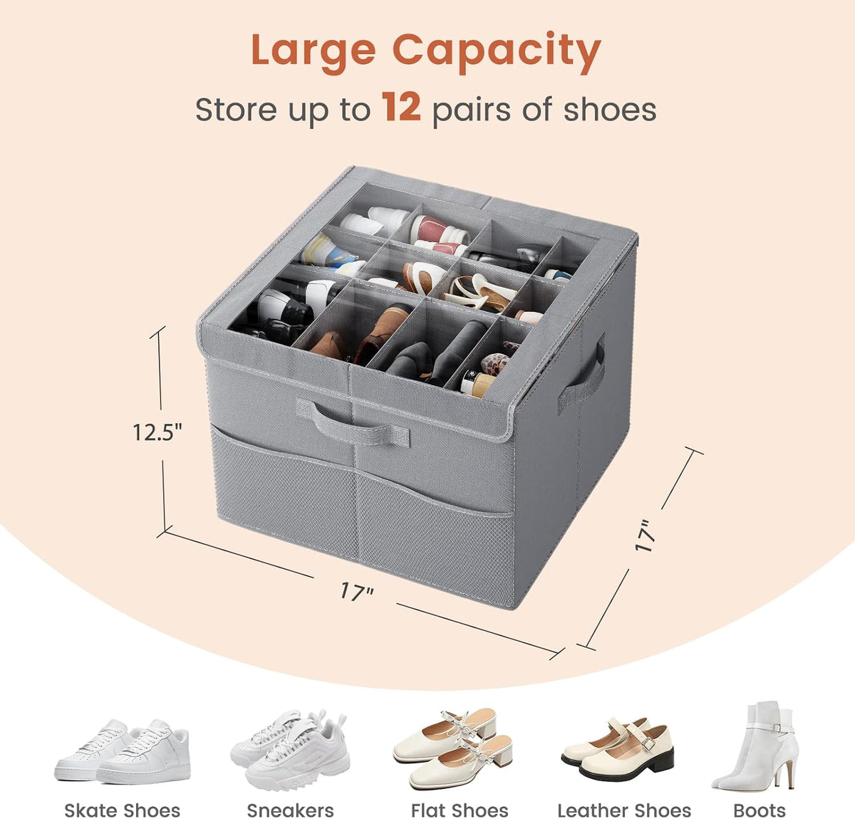 PHINOX Shoe Organizer for Closet, Fits up to 16-24 Pairs, 1 Pack, Grey