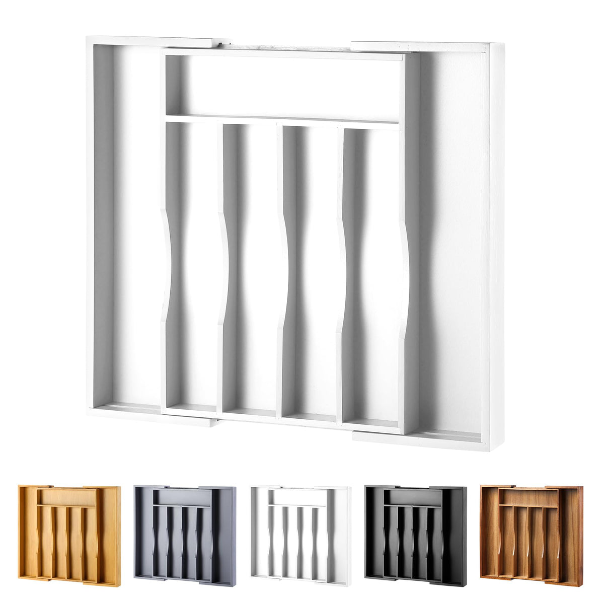 Expandable Bamboo Kitchen Drawer Organizer for Cutlery and Utensils, Adjustable Bamboo Wood Cutlery Tray in Drawer for Flatware and Silverware in Kitchen, (Natural)