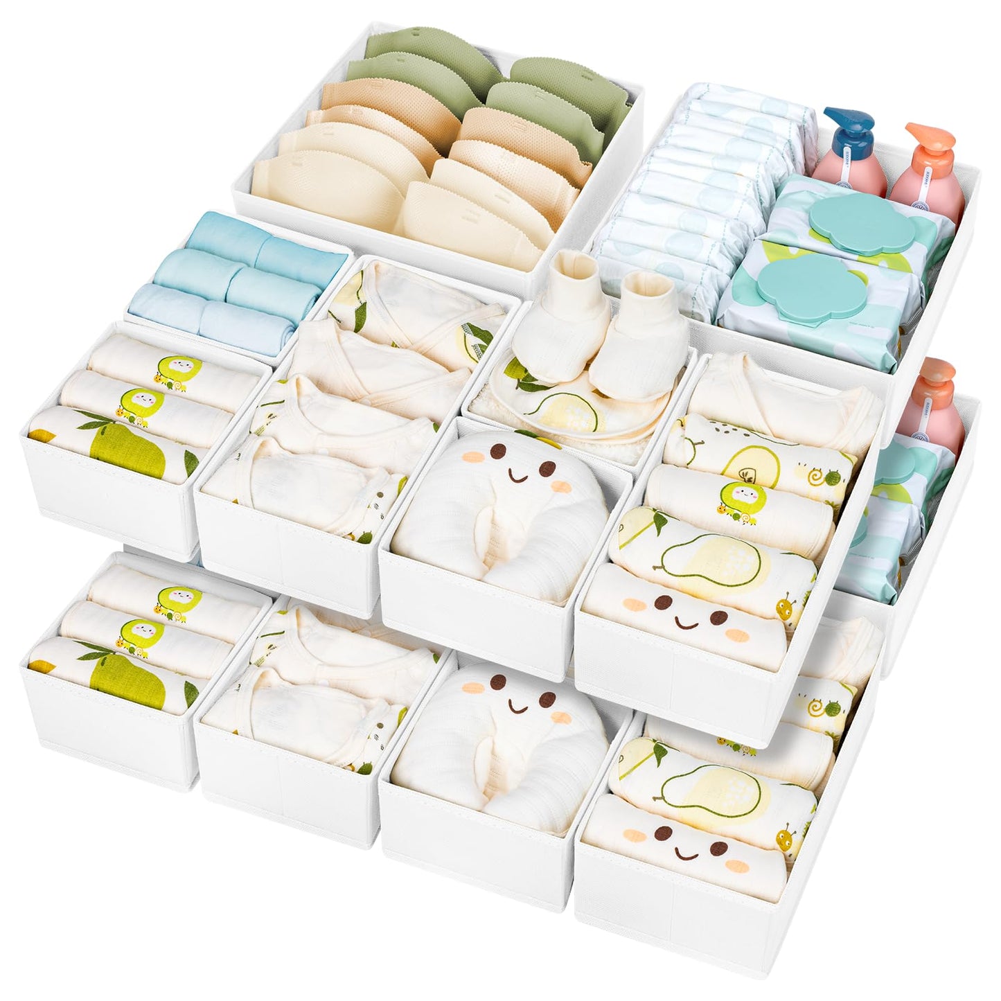 DIMJ Drawer Organizer Clothes 15 Pack - Foldable Baby Organizers and Storage & Closet Organizers for Bedroom, Closet - Nursery Organization Dresser Dividers for underwear, Sock,Bra, Belt, Tie, Beige