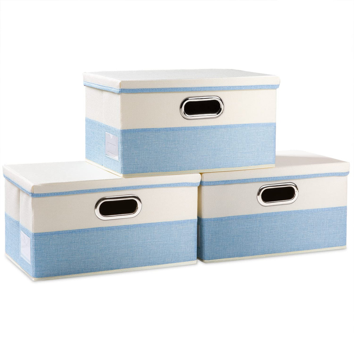 PRANDOM Large Collapsible Storage Bins with Lids [3-Pack] Jute Fabric Foldable Storage Boxes Organizer Containers Baskets Cube with Cover for Home Bedroom Closet Office Nursery (17.7x11.8x11.8)