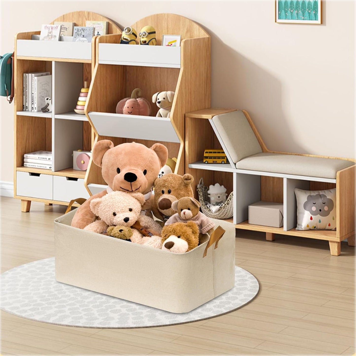 SNWDN 6 Pack Closet Cloth Storage Bins with Handles (Beige 15''L x 10.2''W x 8.2''H)