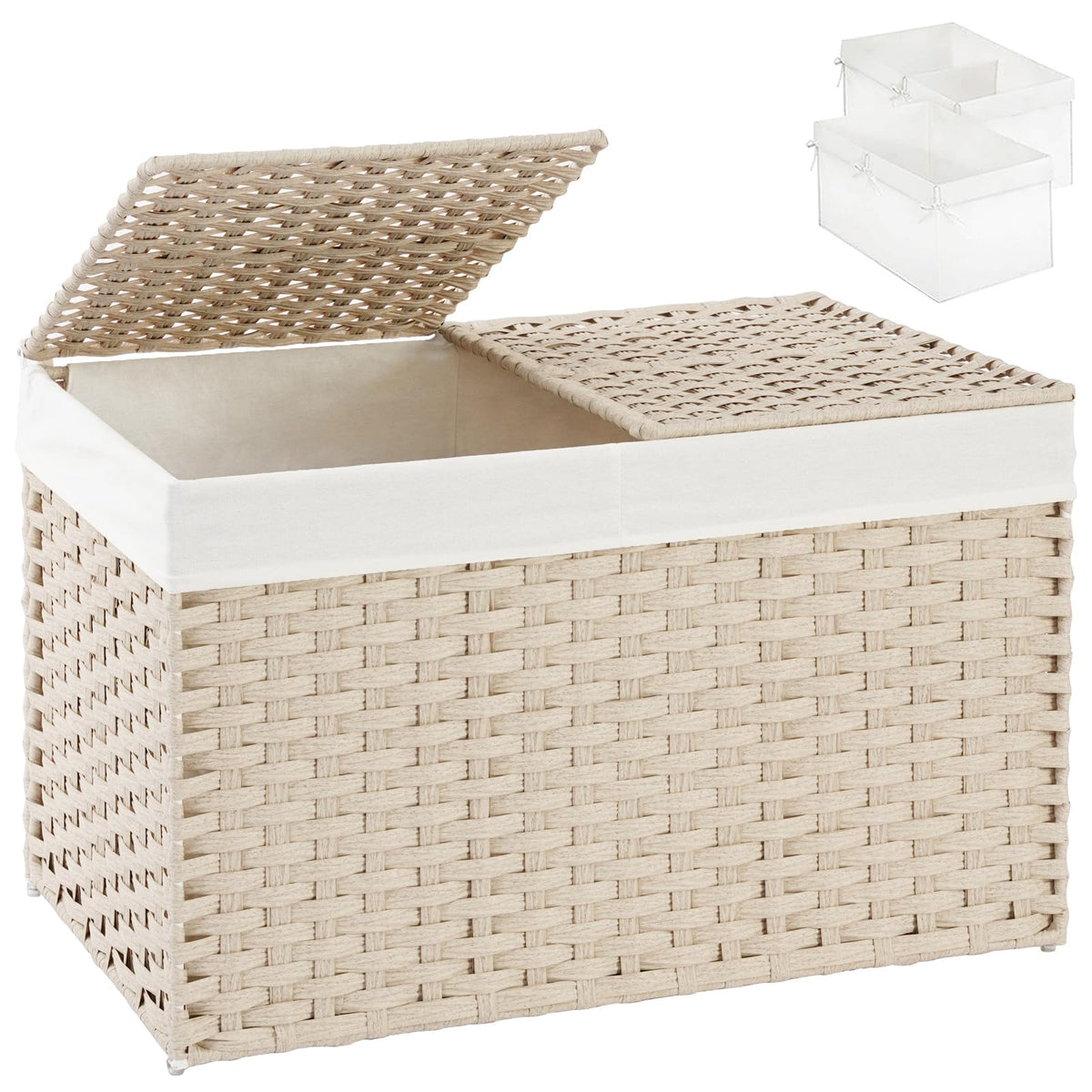SETVSON Storage Basket with Lid, 2-Lid PE Rattan Storage Bin, Natural