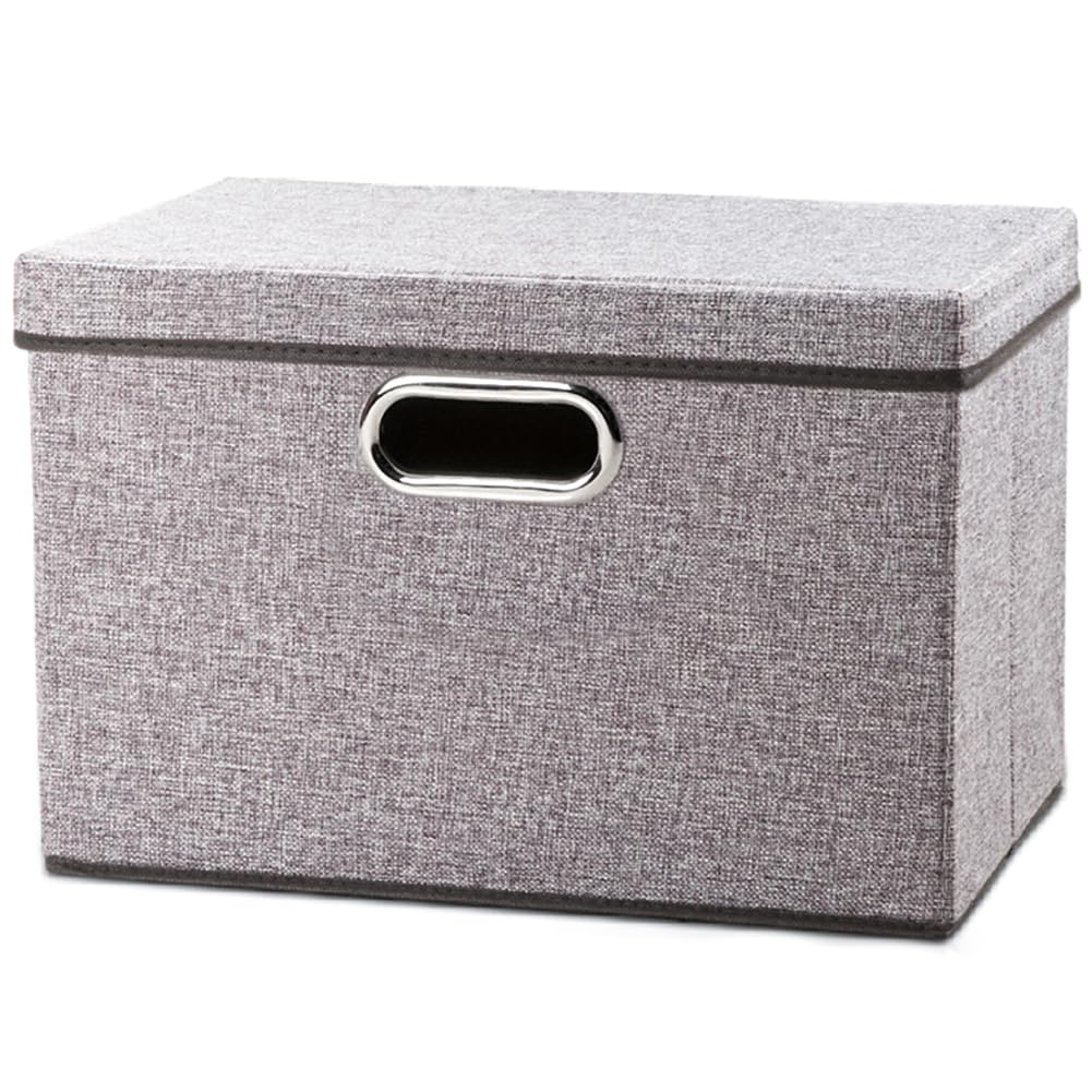 PRANDOM Large Collapsible Storage Bins with Lids [3-Pack] Jute Fabric Foldable Storage Boxes Organizer Containers Baskets Cube with Cover for Home Bedroom Closet Office Nursery (17.7x11.8x11.8)