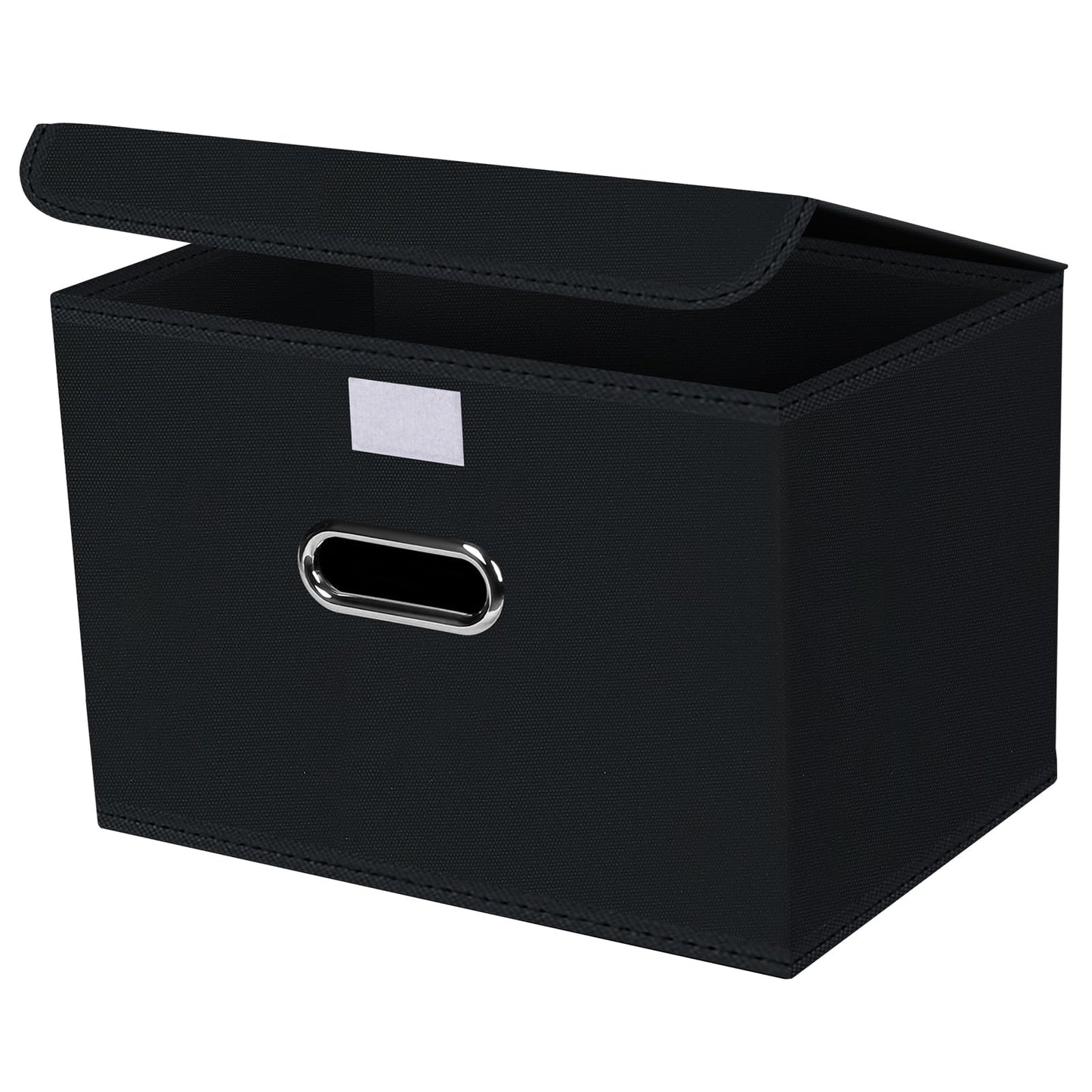 Linen Fabric Foldable Collapsible Storage Cube Bin Organizer Basket Fabric Storage Bins with Lid, Leather Handles, Removable Divider for Home, Closet,Navy Blue 3Pcs