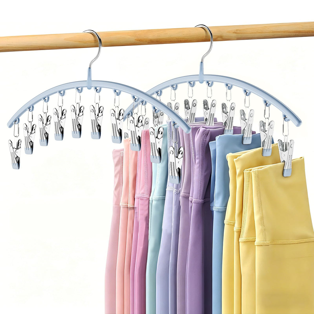 Volnamal Legging Organizer for Closet, Metal Yoga Pants Hanger w/Rubber Coated 2 Pack w/10 Clips Hold 20 Leggings, Hangers Space Saving Hanging Closet Organizer for Closet Organizers and Storage-Grey