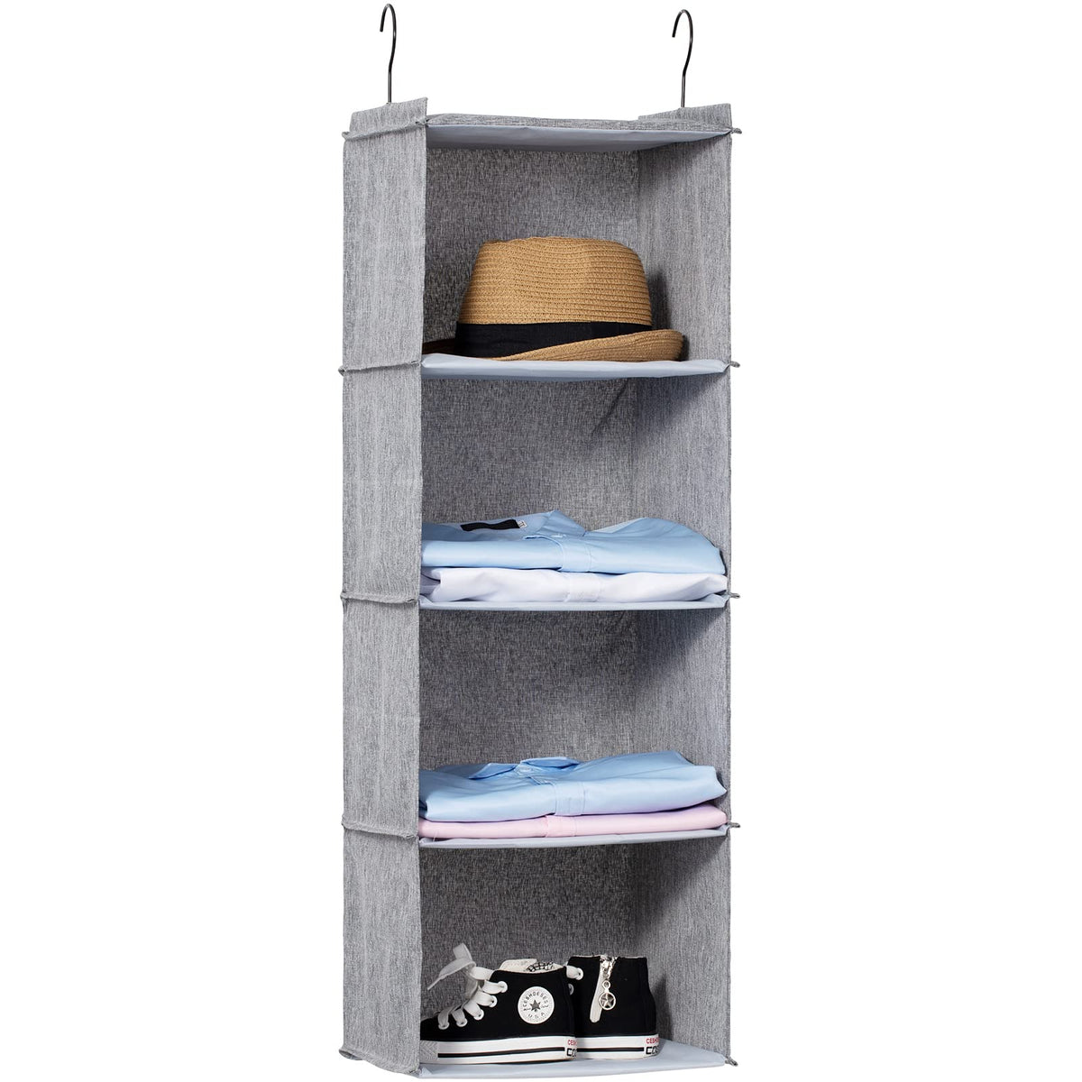 Hanging Closet Organizer 3-Shelf, Oxford Fabric Wardrobe Storage, Gray