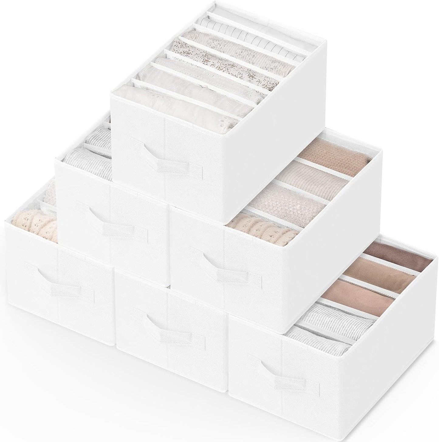 Criusia 6 Pack Large Clothes Organizer, Wardrobe Closet Organizer and Storage with Handles, Foldable Fabric Closet Organizers Dividers for Clothing, Pants, Jeans, Sweater, T-shirts, White