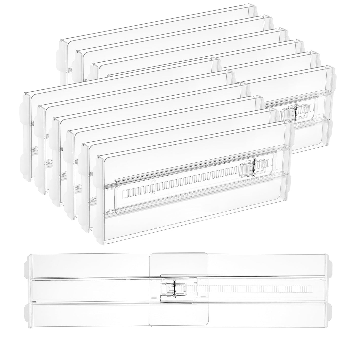 Vtopmart 8 Pack Shallow Drawer Dividers, 2.36" High 12.5"-20.8" Adjustable Expandable Kitchen Drawer Organizer, Clear Plastic Organizer Separators for Flatware, Utensil, Cutlery, Underwear, Clothes