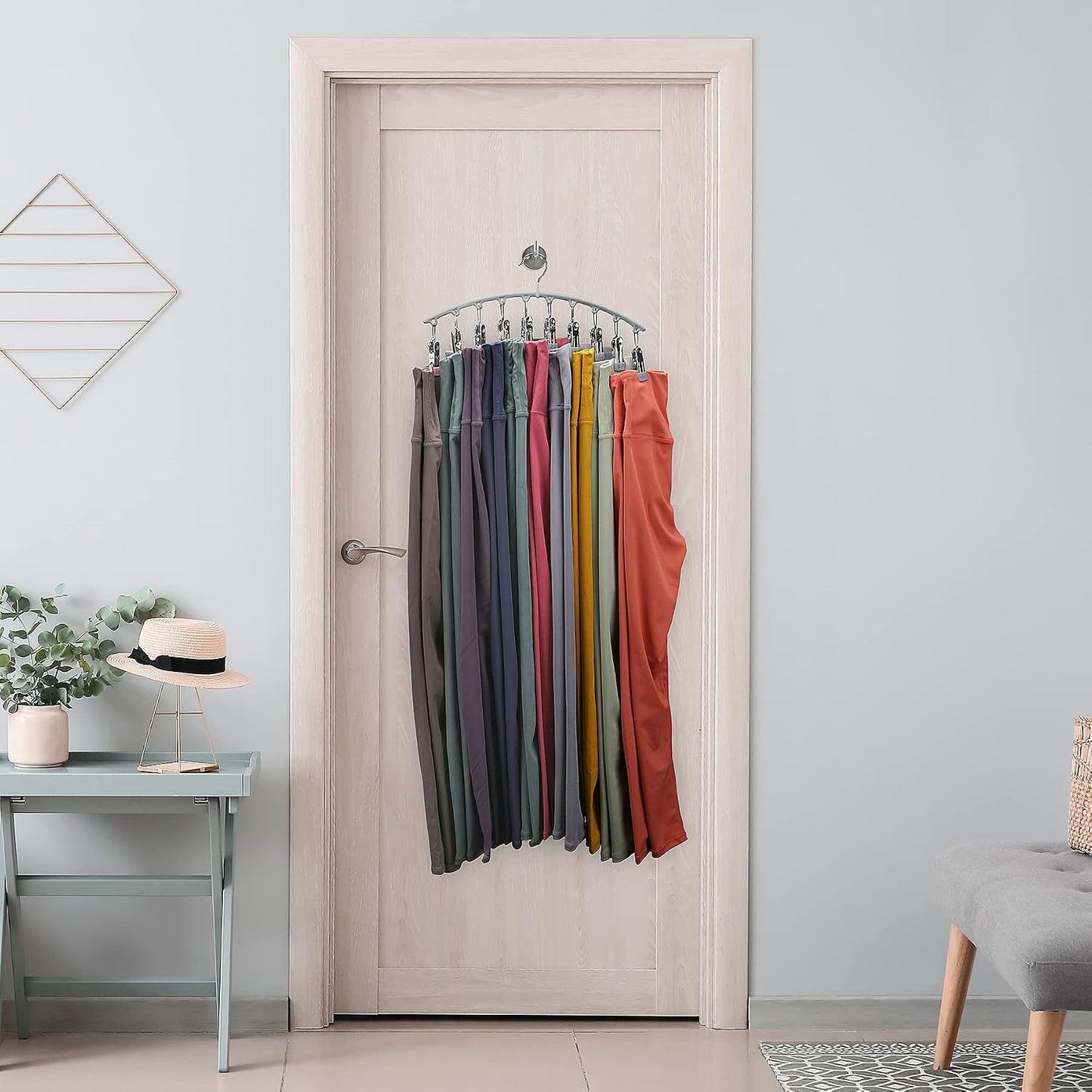 Volnamal Legging Organizer for Closet, Metal Yoga Pants Hanger w/Rubber Coated 2 Pack w/10 Clips Hold 20 Leggings, Hangers Space Saving Hanging Closet Organizer for Closet Organizers and Storage-Grey