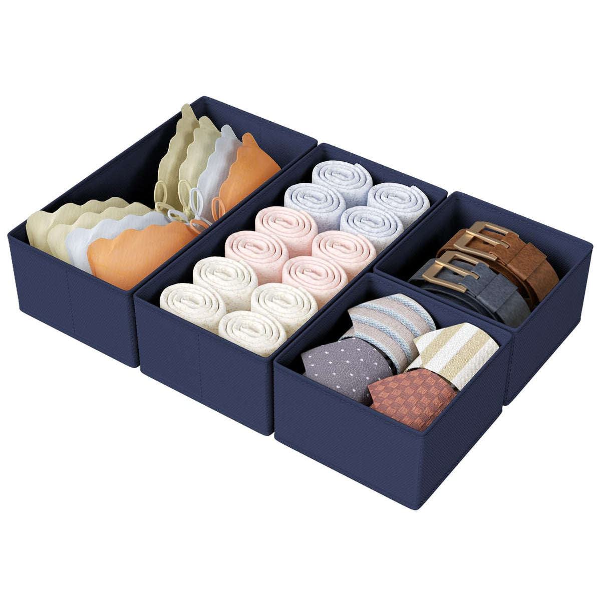 DIMJ Drawer Organizers Clothes, Dresser Organizer Bins for Baby Clothes,Underwear and Sock, Fabric Closet Organization and Storage Boxs, Drawer Dividers for Nursery, Clothing, Tie - 4 Pack, Beige