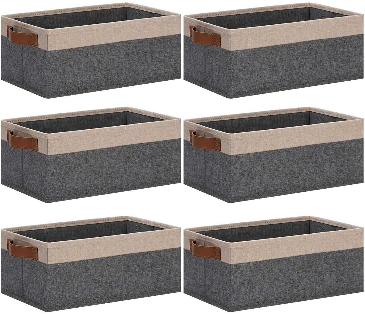 GhvyenntteS Storage Baskets for Organizing, Fabric Storage Bins with Leather H&les, Foldable Rectangular Storage Baskets for Shelves, Closets, Home, Office(Black/White, 6 Pack)11.8X7.9X5.1 in