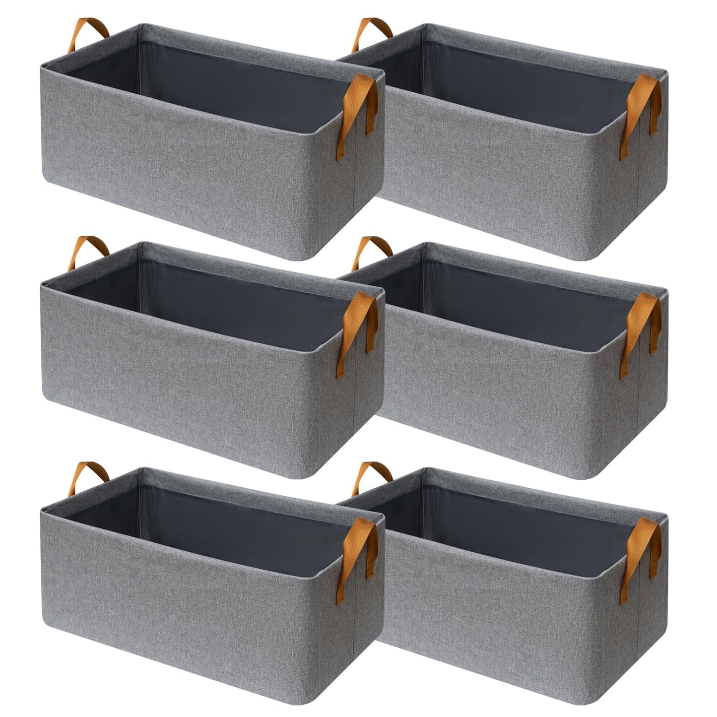 SNWDN 6 Pack Closet Cloth Storage Bins with Handles (Beige 15''L x 10.2''W x 8.2''H)