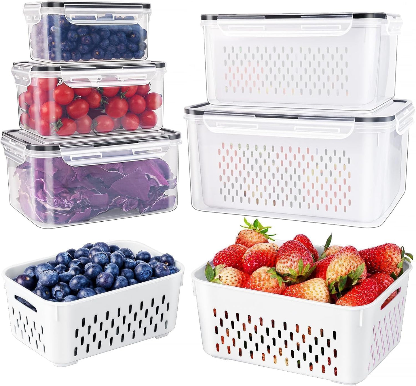 5 PCS Large Fruit storage Containers for Fridge ,Food Storage Containers