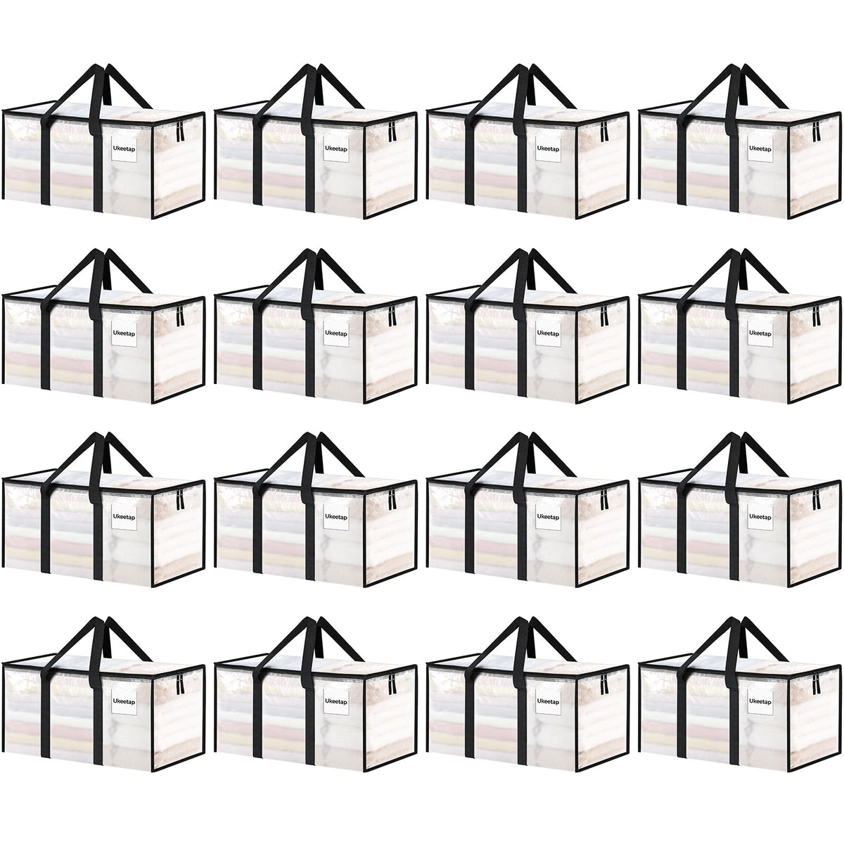 8 Pack Extra Large Clothes Storage Bins with Lids, Moving Bags, Clear