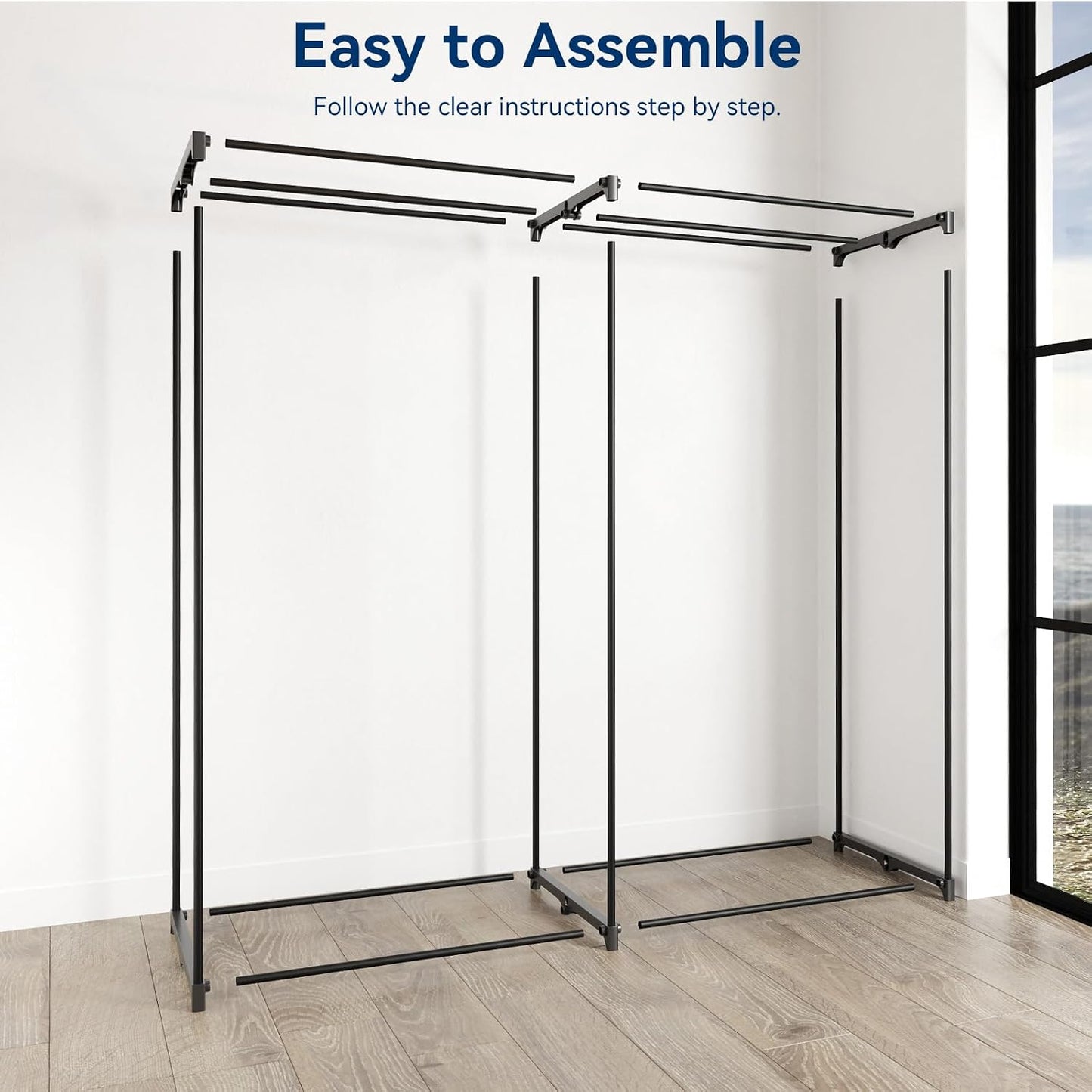 Whitmor Extra-Wide Portable Clothes Closet, 60" Wide Closet Organizers and Storage with Cover, Heavy Duty Metal Clothes Rack, Stable and Easy Assembly Clothes Storage, Light Grey