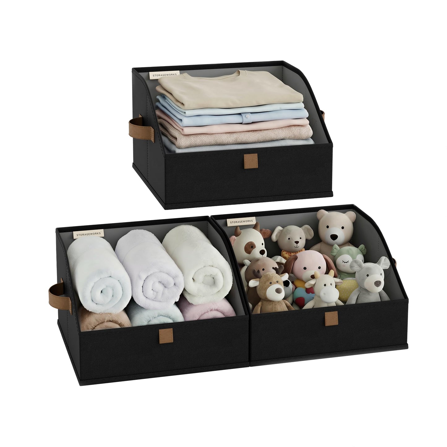 StorageWorks Closet Storage Bins, Beige(Cotton-linen), Medium, 3-Pack