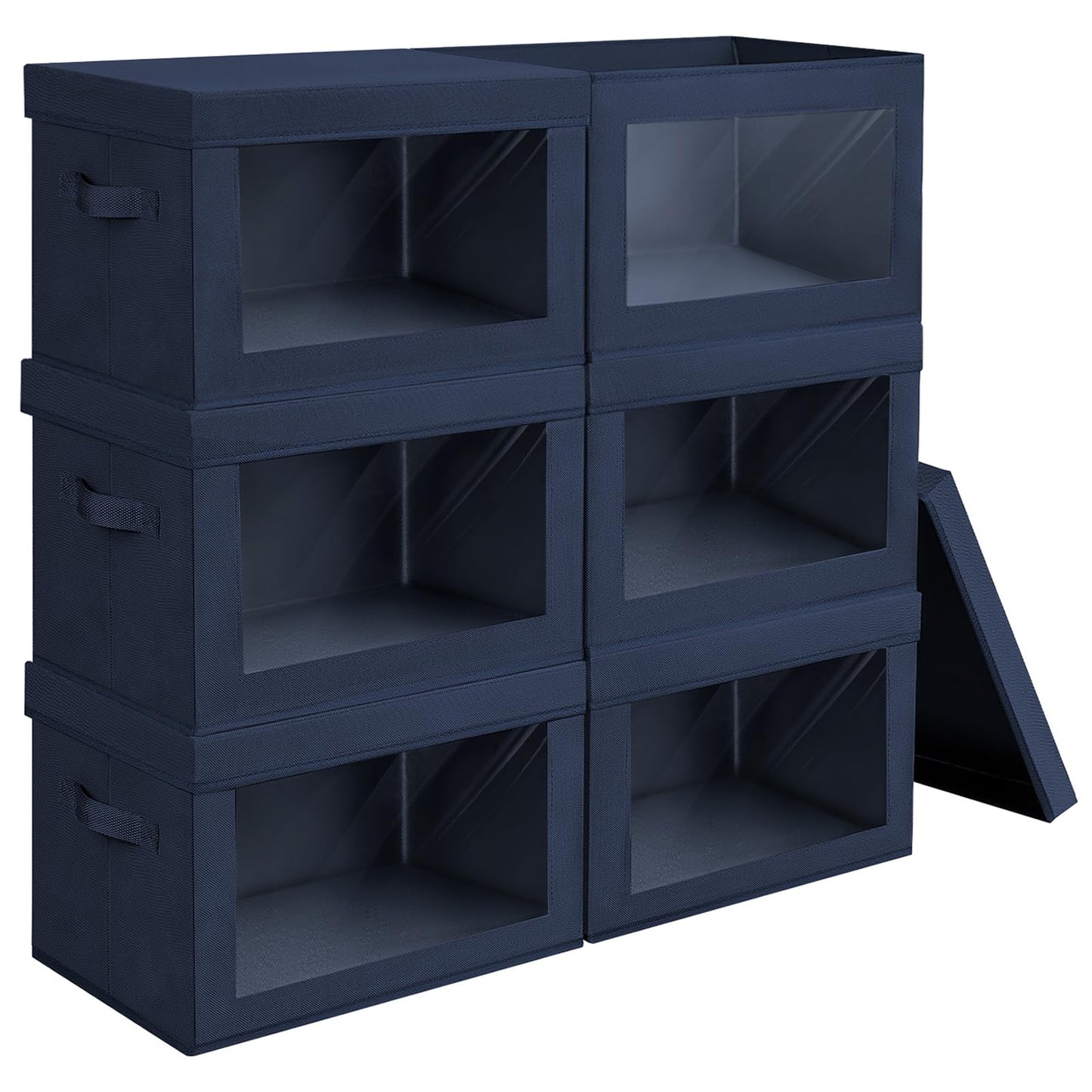 Homsorout Storage Bins with Lids - Fabric Storage Boxe with Window, Collapsible Closet Organizers with Handles, 3 Pack Decorative Bin, Home Cubes Baskets for Clothes, Hat, Books, Dark Grey