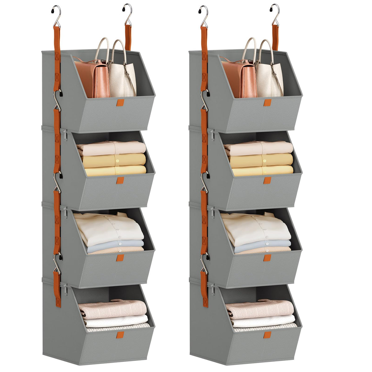 Homsorout Hanging Closet Organizer 4 Tier - Clothes Hanging Shelves, Space-Saving Closet System, Fabric Storage Bins Bedroom Organization, Collapsible Baskets for Home, Dorm, Rv, Beige